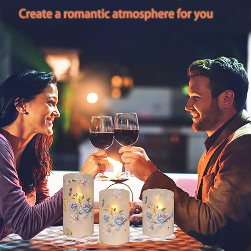 Miniatura 6 de Velas sin llama, velas LED con tema de amor, funcionan con pilas, con control remoto, peonía azul, mariposa, rosa, velas de cristal para Navidad,
