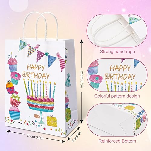 Miniatura 2 de AnyDesign Bolsa de regalo de cumpleaños con asa colorida bolsa de regalo de feliz cumpleaños bolsas de papel de acuarela con estampado de cupcakes
