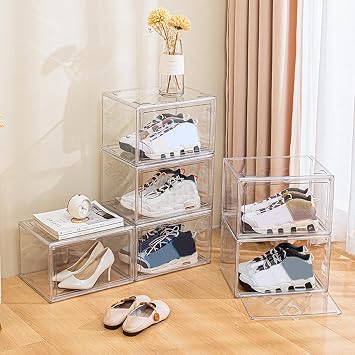 12 Pack Shoe Boxes,Acrylic Shoe Display Box,Stackable clear shoe box,Clear Plastic Stackable Sneaker Box,Shoe Containers,Shoe Case,Sneaker Storage,Fits Up to Size 14