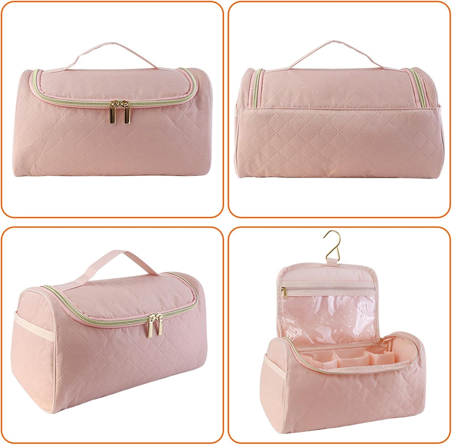Meichoon Cosmetic Bag for Women Compatible with Hair Dryer Organizer for Curling Iron Accessories Portable Case Pouch Hanging Tote with Hook Pink