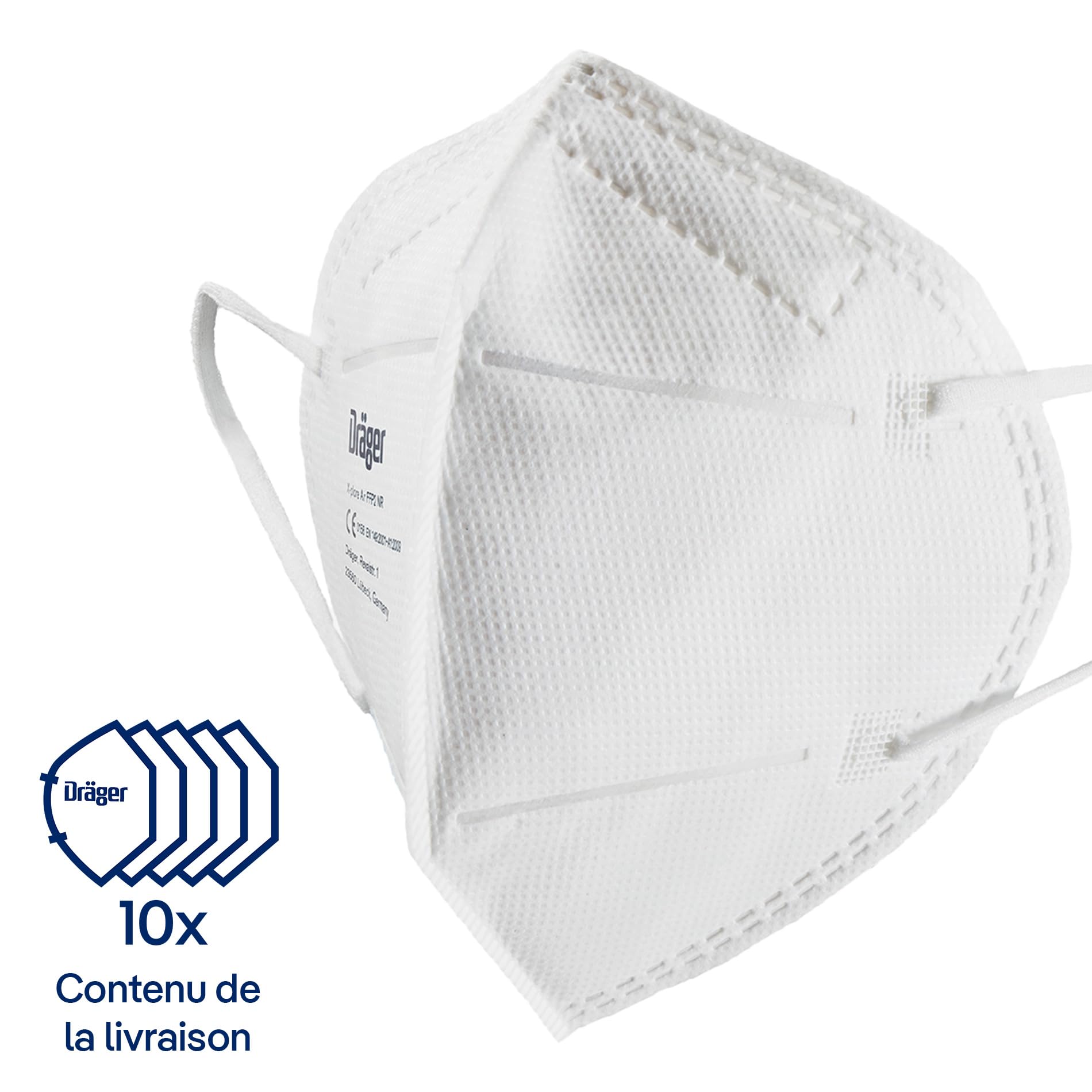 Dräger X-plore Air FFP2 NR - Taille universelle | FFP plissé plat avec boucles d'oreilles - Masque anti-poussière - Set de 10 ou 20 pièces - taille unique