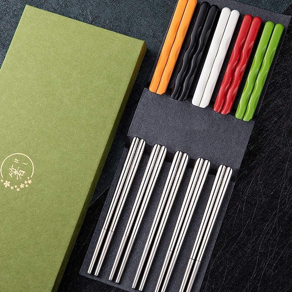 Essstäbchen, 304 Edelstahl, 5 Farben, Geschenk, Essstäbchen, tragbares Besteck-Set, wiederverwendbar, 24 cm