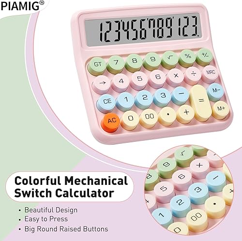 Miniatura 3 de Calculadora mecánica con pantalla LCD grande, botón grande de 12 dígitos, fácil de usar, calculadora de escritorio de apagado automático para el