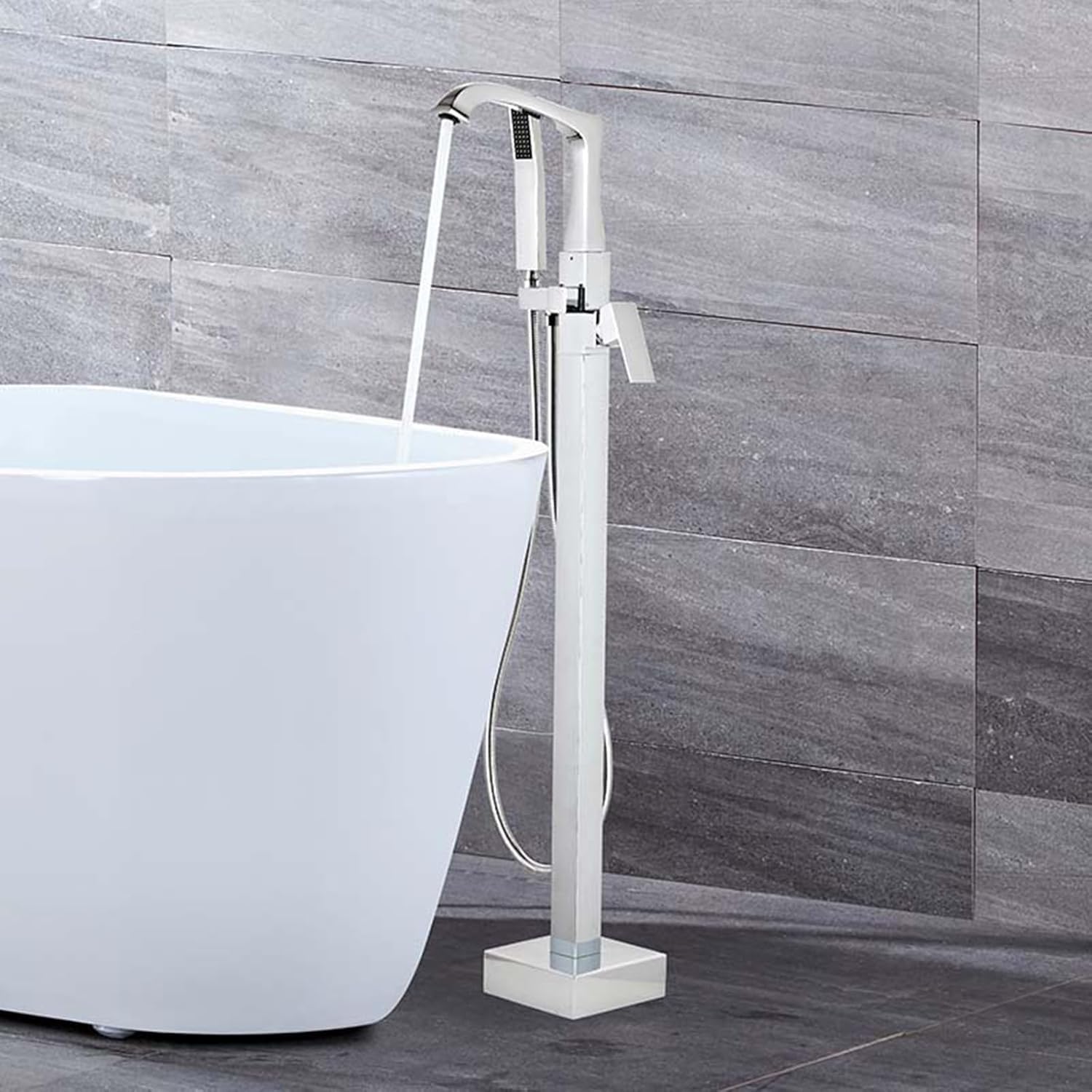 KUNYOS Floor Faucet Bathtub Freestanding with Hand Shower Single Hole 2 Mode Bathtub Faucet Hot and Cold,Chrome