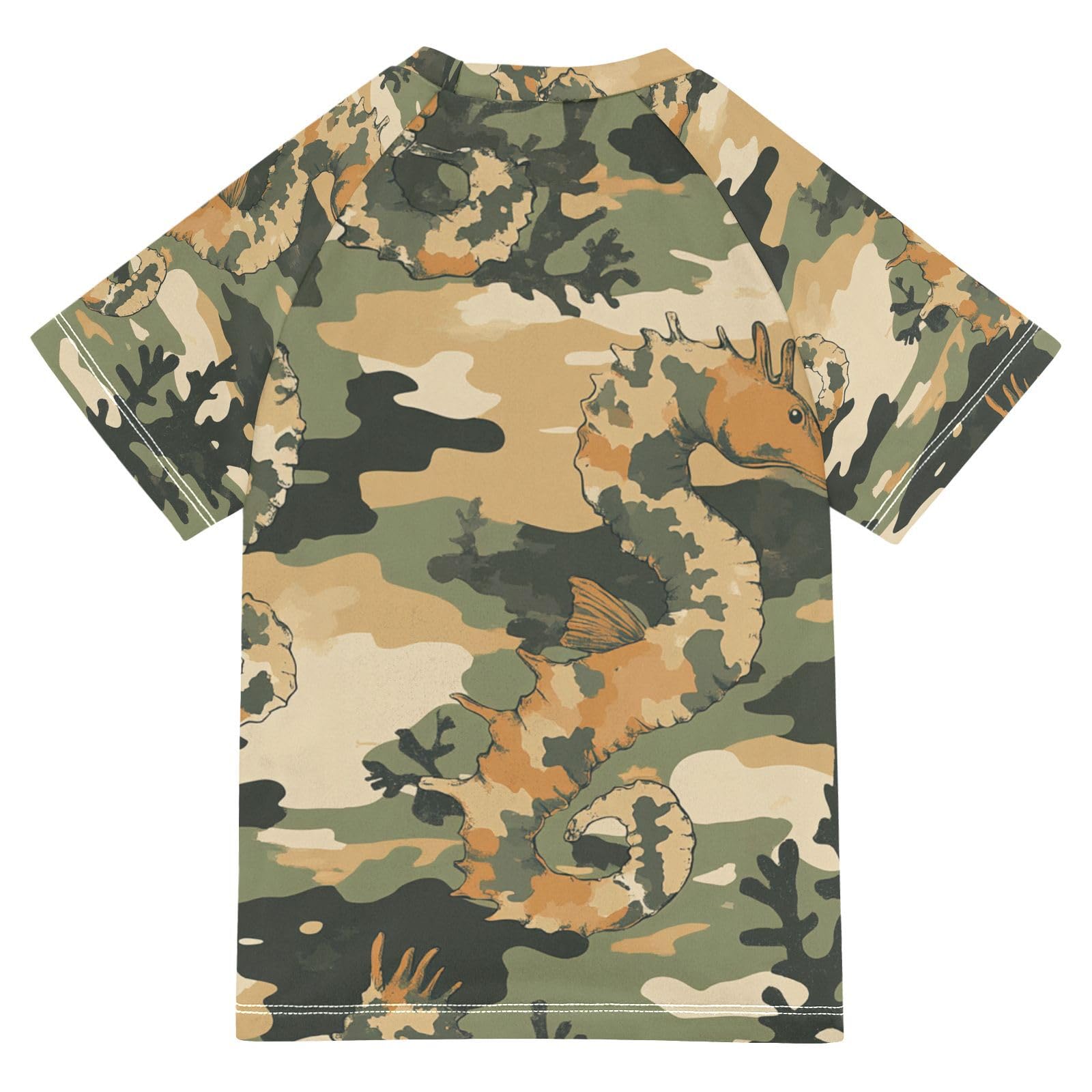 Jucciaco Boys Swimsuit Camo Seahorse Coral Ocean Sunscreen Kids Sun Rashguard Short Sleeve T-Shirts Swimwear Sets UPF 50+