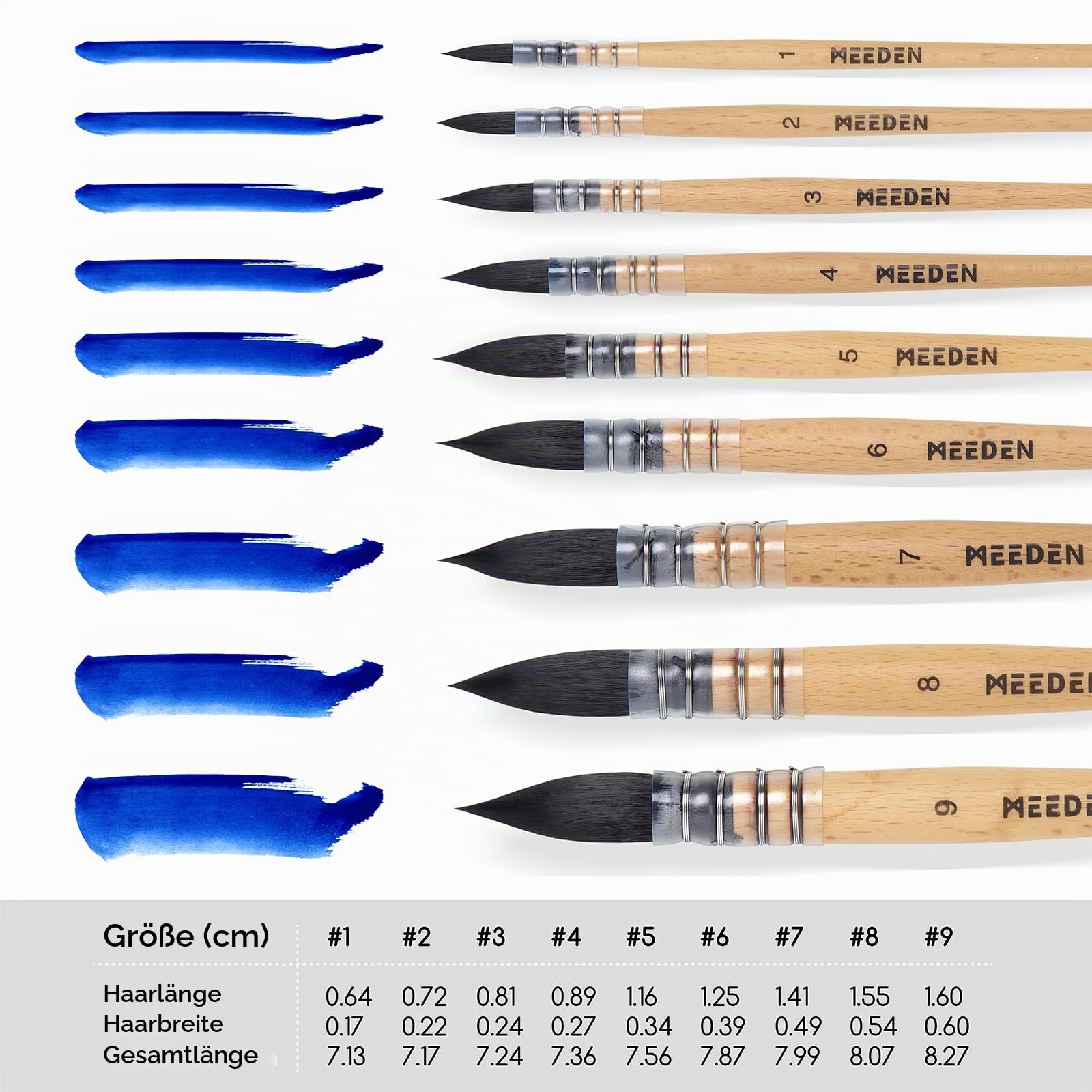 MEEDEN Aquarellpinsel Set 9 Stück Synthetisches Eichhörnchenhaar Buchenholzgriff