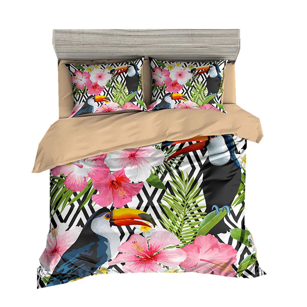 Sticker Superb Set Copripiumino Set da 3 Pezzi Fiori Fenicotteri Poliestere Federa Avocado Tropicale della Banana in Bianco e Nero Set di Biancheria da Letto (Banana,200_x_230_cm