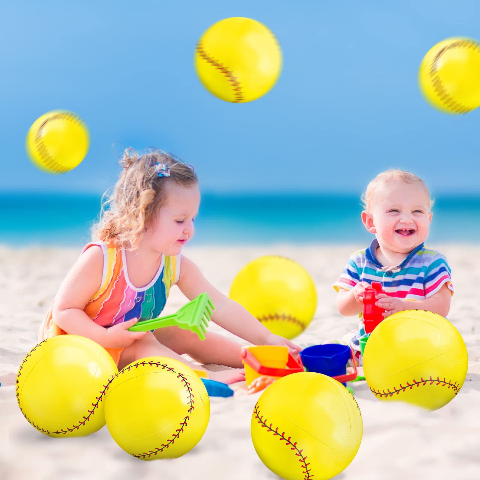24 unidades inflables de béisbol de 5.5 pulgadas, regalos de fiesta en la piscina, pelota de béisbol, juegos de playa, suministros de juegos deportivos de piscina (amarillo) 6