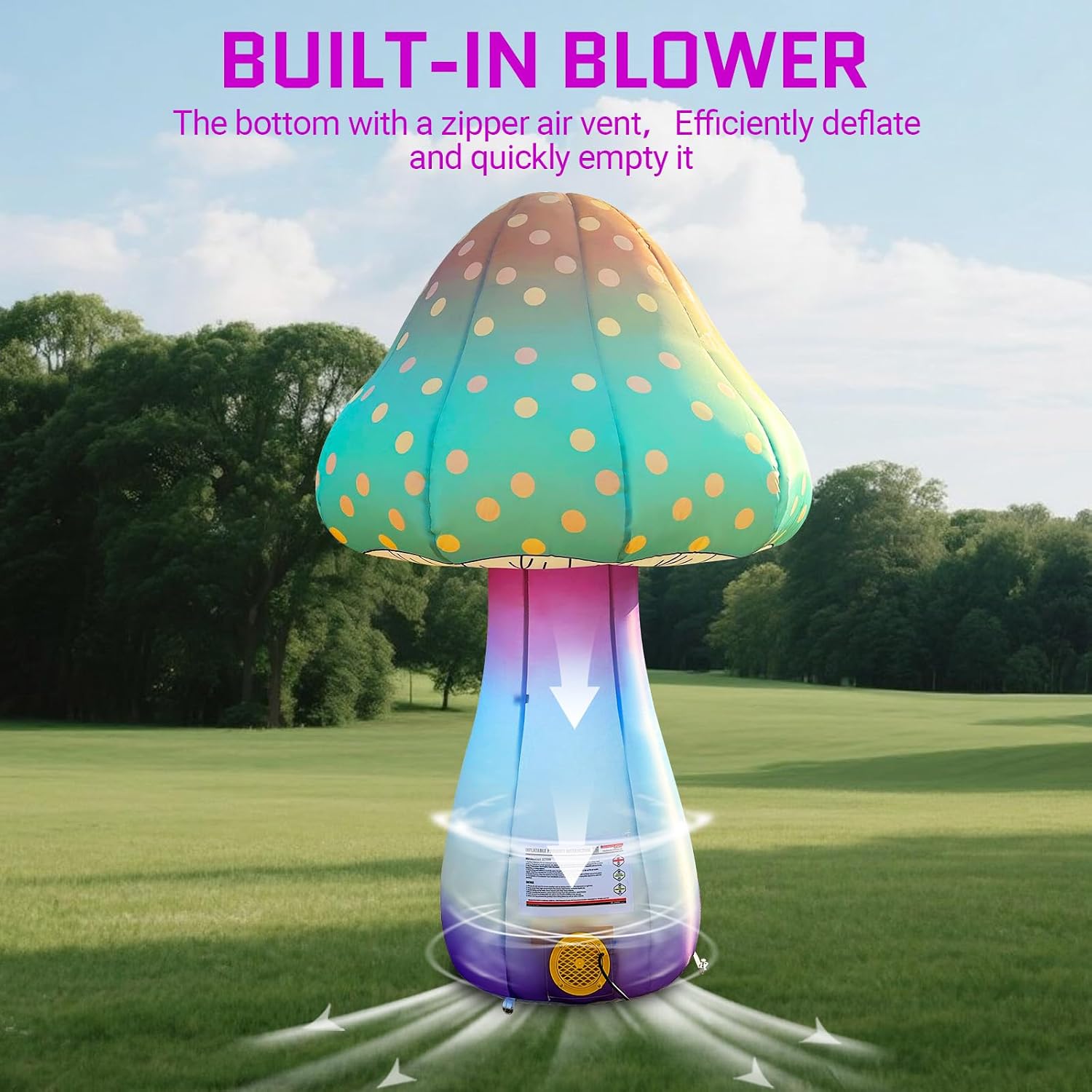 OZIS Giant Inflatable Mushroom 6Ft with Built-in LED Light & Blower Portable Inflatable Mushroom for Outdoor Christmas Decoration Garden Party, Easy to Set-up