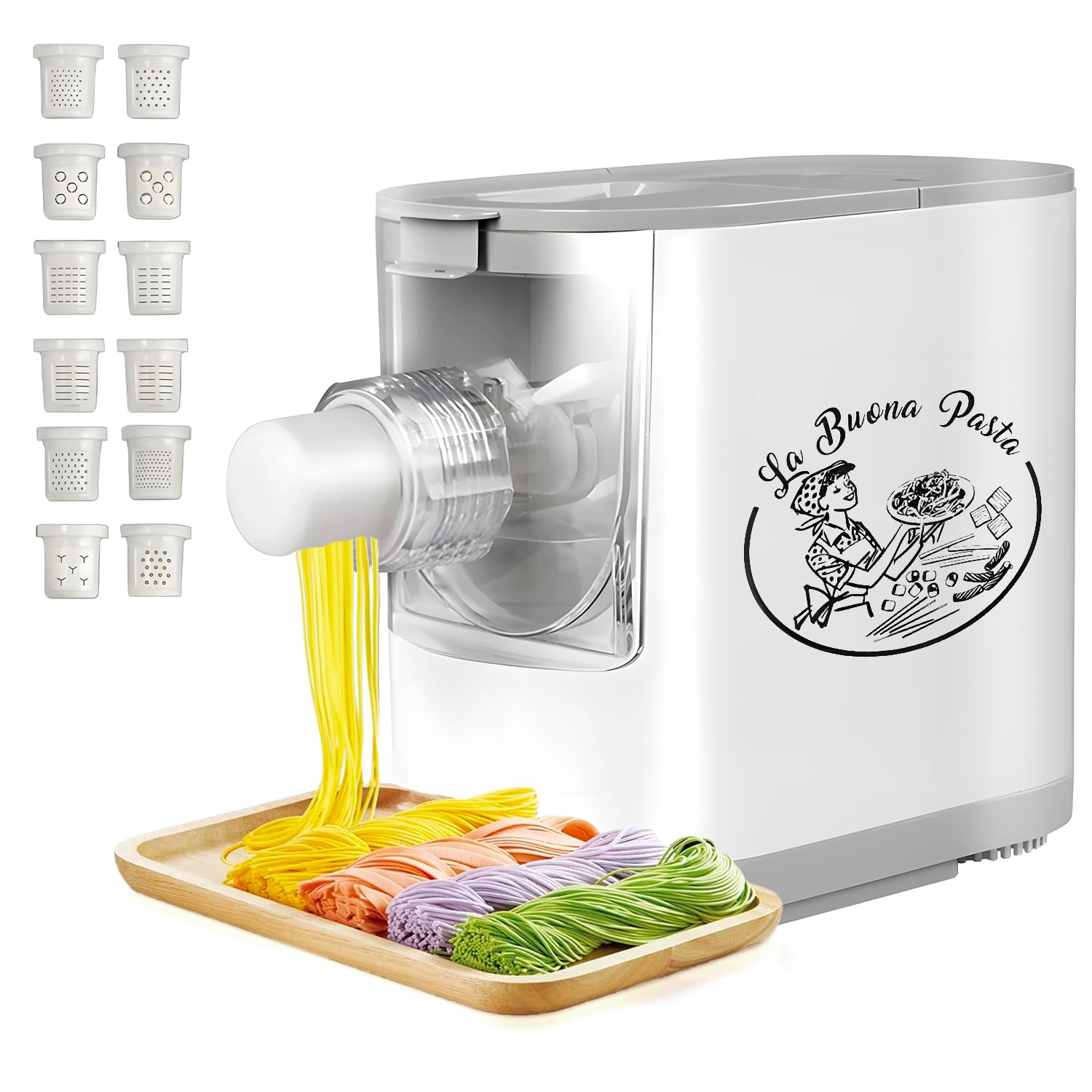 DCG PM1750 - macchina per la pasta. Impasta in 3 minuti, pasta pronta entro 10 minuti. Capacità: 350 gr di farina. 12 stampi per la pasta