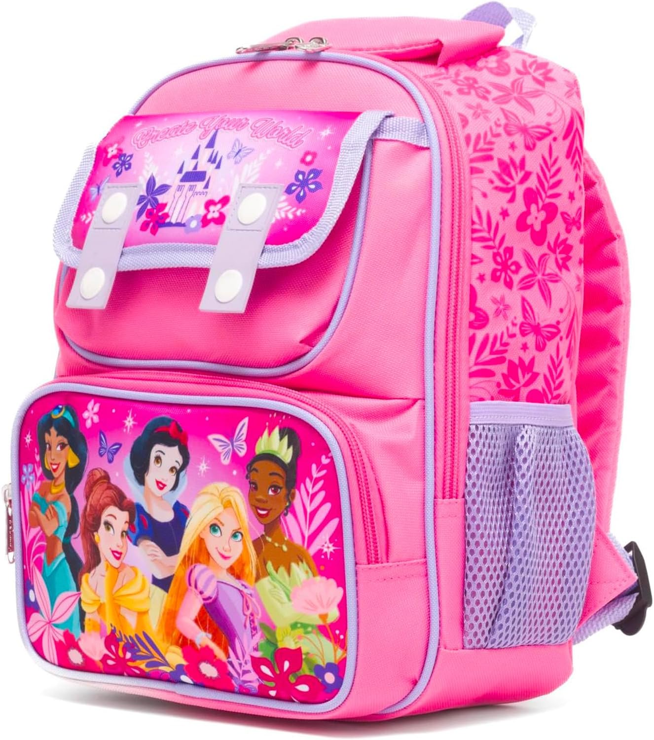 Disney Princess Mini Backpack for Girls - Bundle with 12" School Bag Featuring Snow White, Tiana, Rapunzel, More Plus Water Bottle, Stickers | Disney Princess Small Backpack for Kids, Toddlers