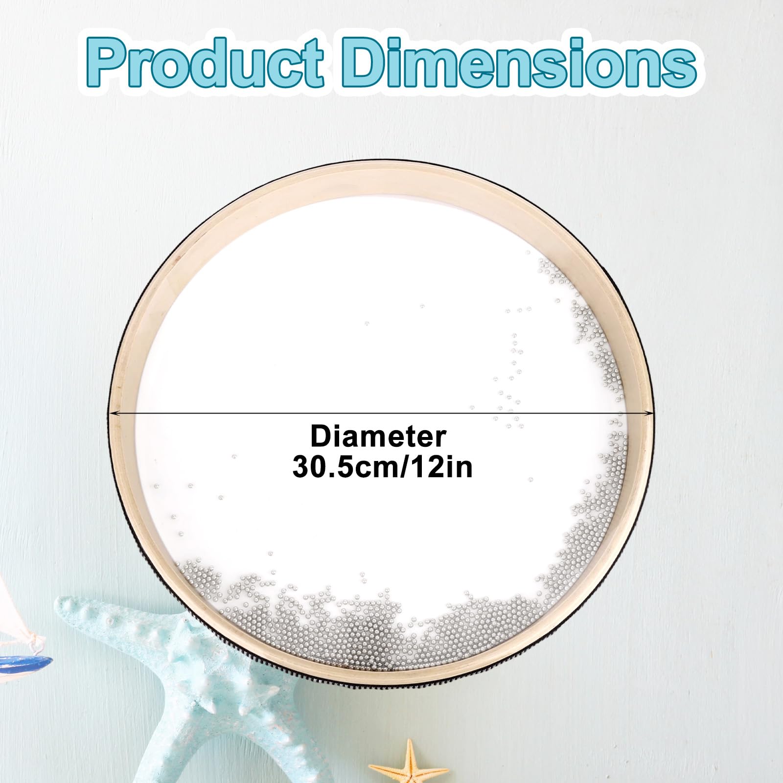 Tamburo Oceano, Tamburo Mare Strumento Guarigione Sonora per Meditazione Yoga Bagno Sonoro con Guscio Legno Duro & Perle Onda per Rilassamento Educazione Musicale Scuola (30,5cm)
