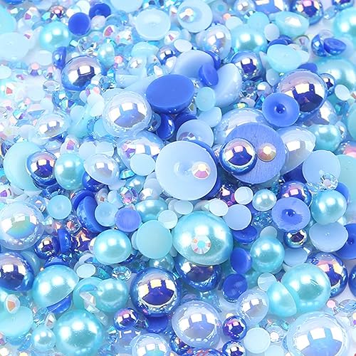 Miniatura 10 de Diamantes de imitación de perlas con parte trasera plana para manualidades, 1.06 onzas, 1400 unidades (0.079 a 0.394 pulgadas), diamantes de