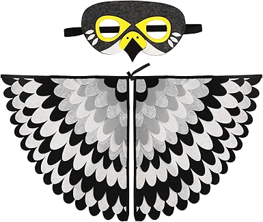 Costume Gufo Con Ali Di Pavone In Feltro - Set Completo Con Mantello E Maschera Per Bambini
