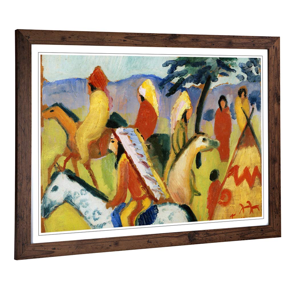 Big Box Art Framed Print of August Macke Indians on Horseback Design | Wall Art Picture | Home Decor for Kitchen, Living Room, Bedroom, Hallway, Walnut, A2 / 24.5x18 Inch / 62x45cm