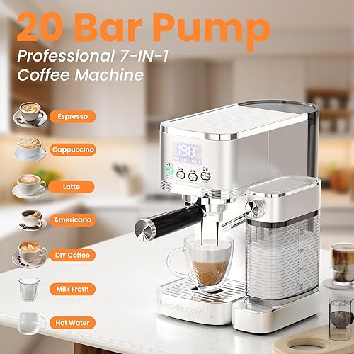 Miniatura 8 de Máquina de café expreso de 20 bares, control de temperatura, pantalla LED, máquina Expresso para el hogar con espumador de leche automático para