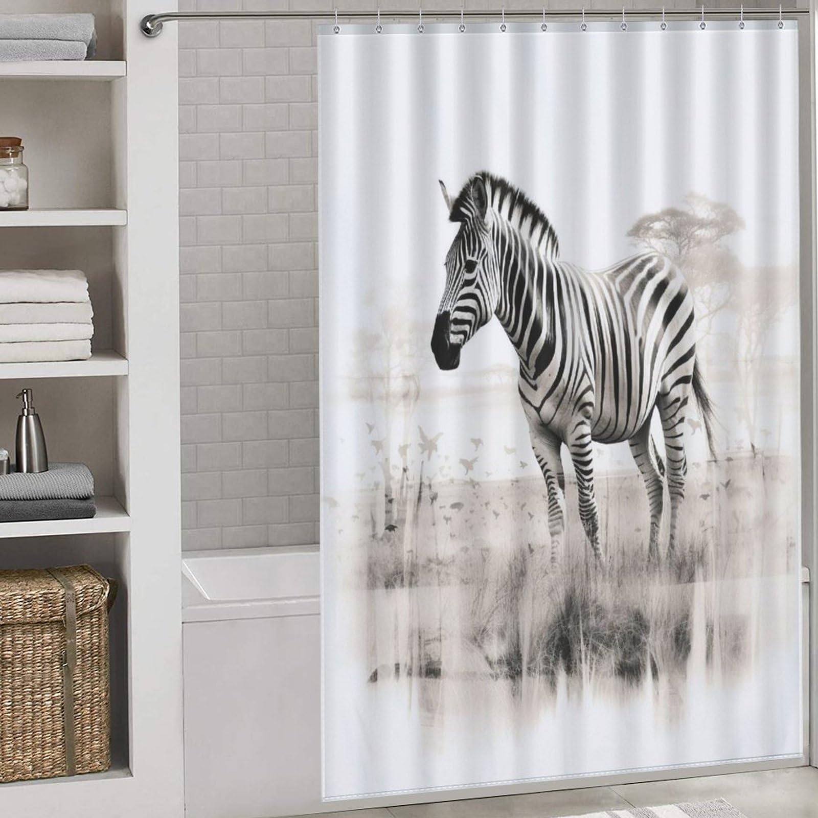 Rideau de douche zèbre en polyester imperméable lavable 152x183cm