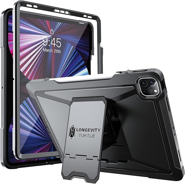 Ztotop for New iPad Pro 12.9 Case 2022/2021, Build-in Screen Protector,Dual Layer Shockproof Full Body Protective Case with Kickstand and Pencil Holder for iPad Pro 12.9 Inch 6th/5th Generation, Black