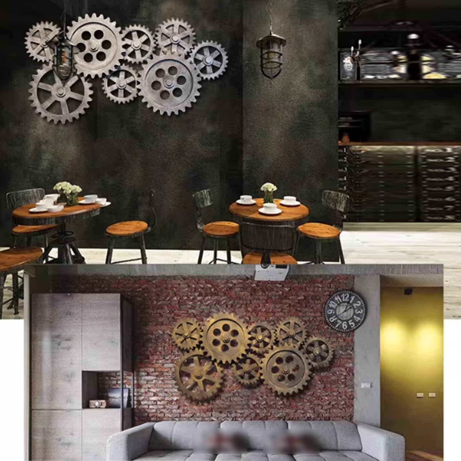 Genérico Conjunto De Decoración Pared Engranajes Industriales, Arte Madera Hexagonal, Rueda Dentada Estilo Steampunk, Diseño Estéreo 3D For Manualidades Bricolaje En Casa, Bar Y Cafetería(Gold)