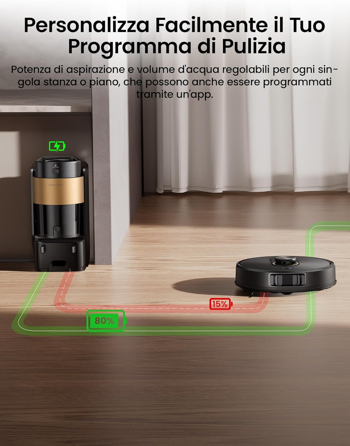 Proscenic Q20Plus Robot Aspirapolvere Lavapavimenti con Mappatura 10000Pa 200 Minuti Autonomia Contenitore Trasparente Senza Sacco per Pavimenti e Tappeti