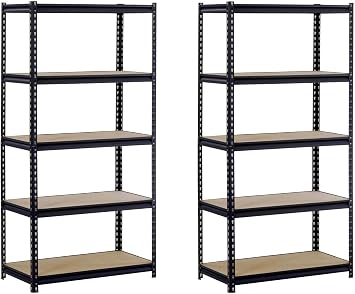 EDSAL UR245AZ-BLK Steel Storage Rack, 5 Adjustable Shelves, 4000 lb. Capacity, 72" Height x 48" Width x 24" Depth, Black Pack of 2