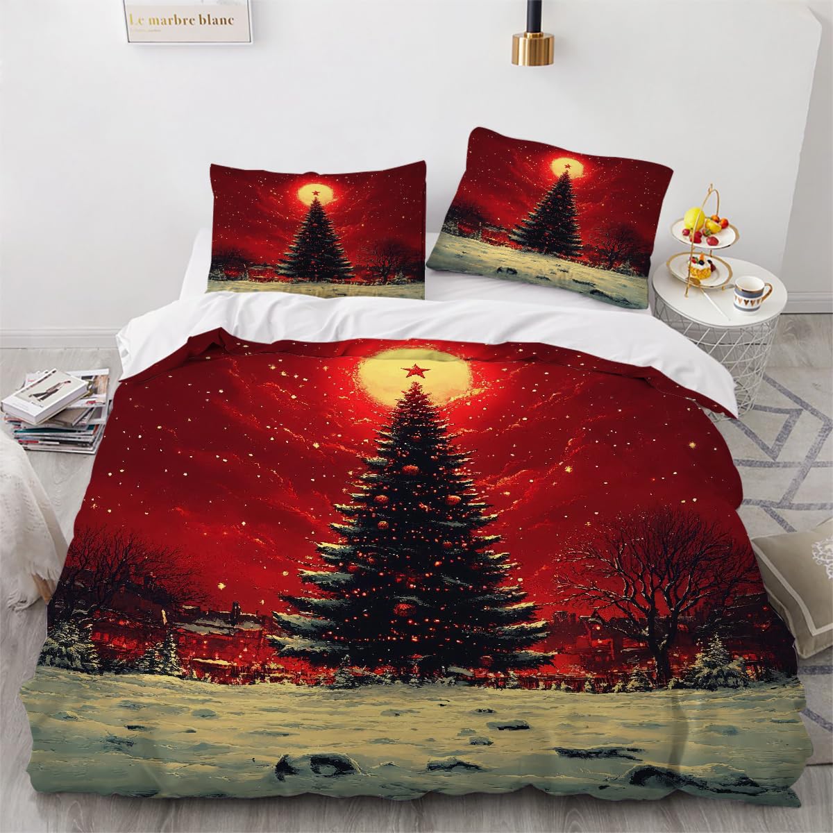 Housse de couette 220x240 cm 2 personnes 3 pièces microfibre Noël 3D