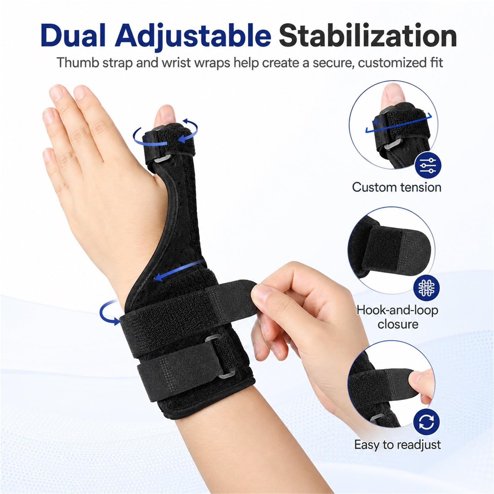 Stabilizator Kciuka Szyna na Kciuk Orteza Nadgarstka Regulowana na Lewą i Prawą Rękę Ulga w Bólu Zapalenie Ścięgien Artretyzm Skręcenia Oddychający Neopren Wsparcie
