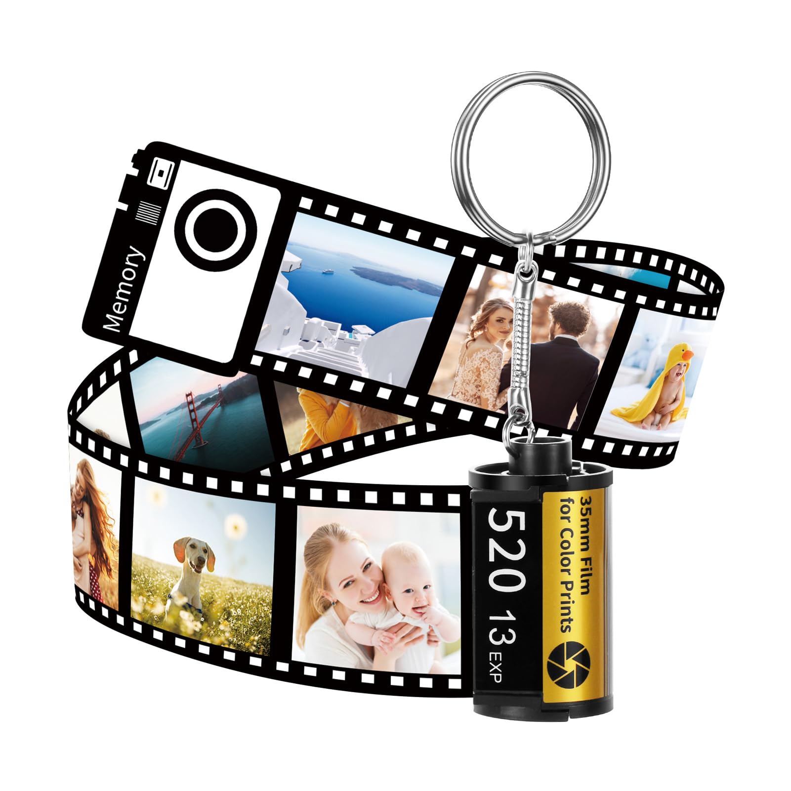 Wyleaves Custom Camera Film Roll Keychain, Personalized Photo Camera Film Roll Keychain with Picture 5-10 photos
