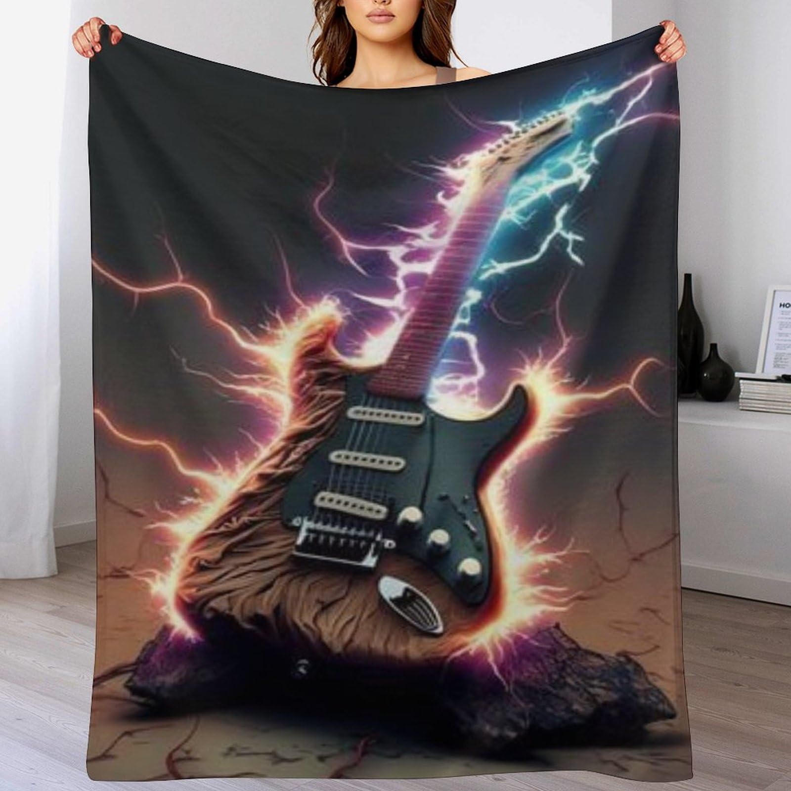 Couverture guitare éclair plaid de canapé idéal pour vos soirées cocooning en musique