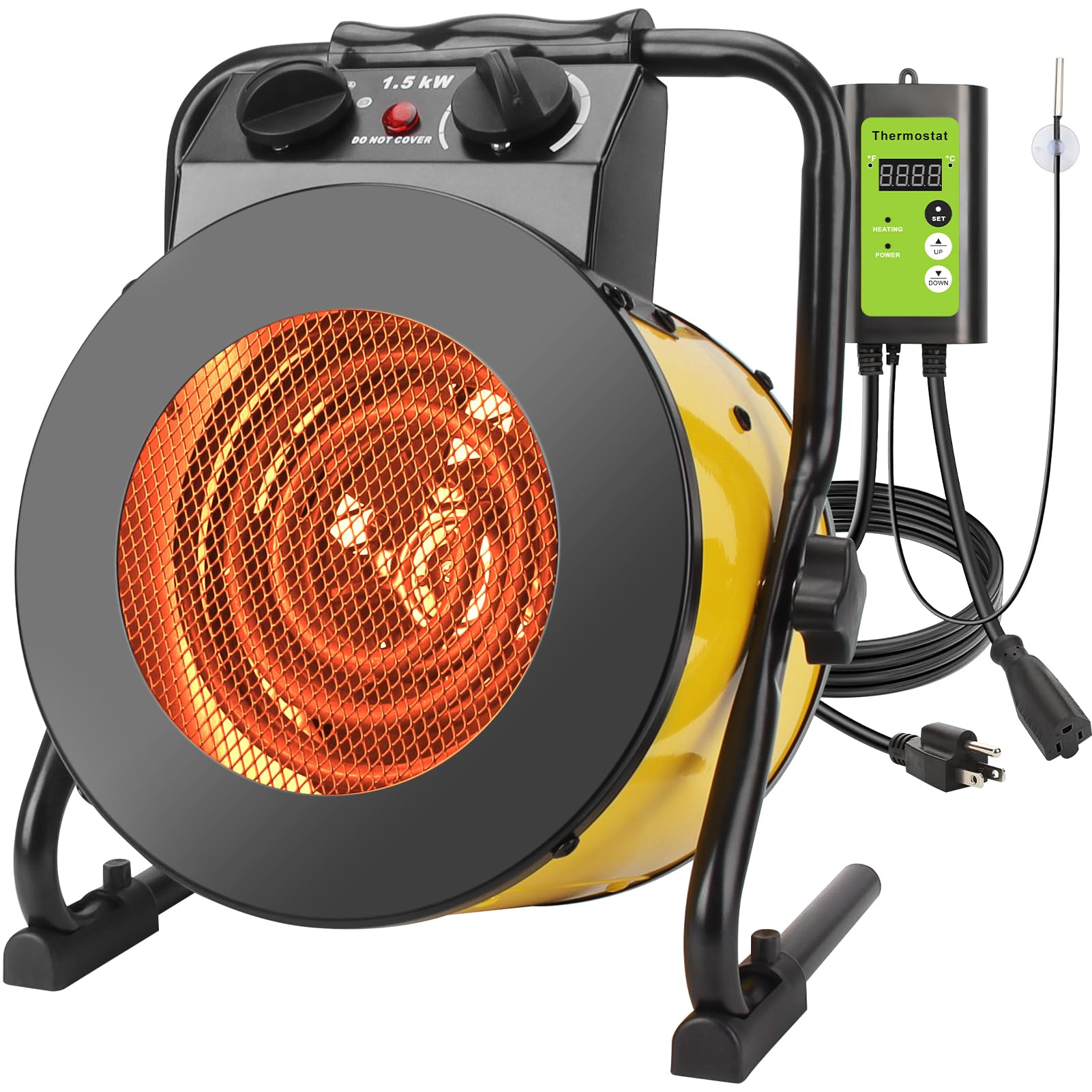 Greenhouse Heater with Digital Thermostat 1500W Grow Tent Heater Overheat Protection Fast Heating Electric Space Heaters for Patio