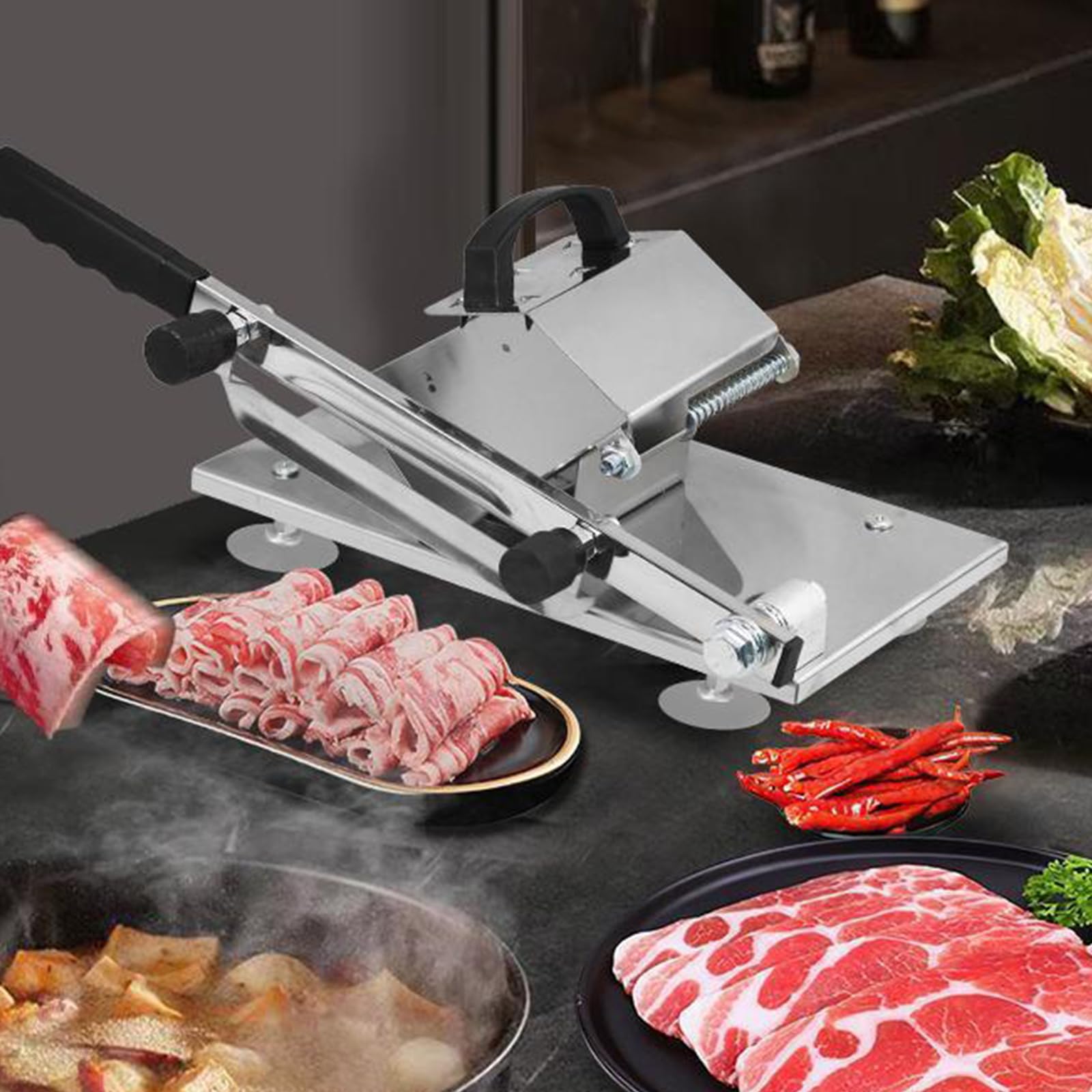 Professioneller manueller Fleischschneider aus Edelstahl - Für Rind, Geflügel & tiefgefrorenes Fleisch, robustes Schneidwerkzeug für Haushalt & Küche