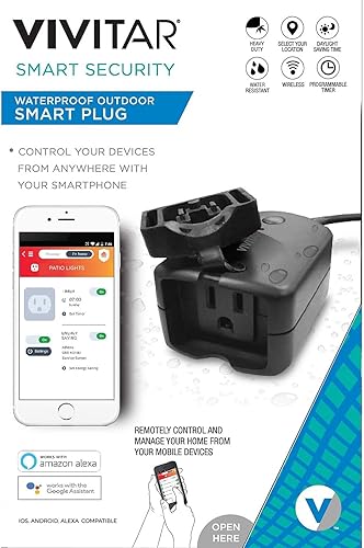 Vivitar Ha-1011 - Toma de corriente Wi-Fi para exteriores con temporizadores, enchufe inteligente impermeable para exteriores, 10 amperios, 3