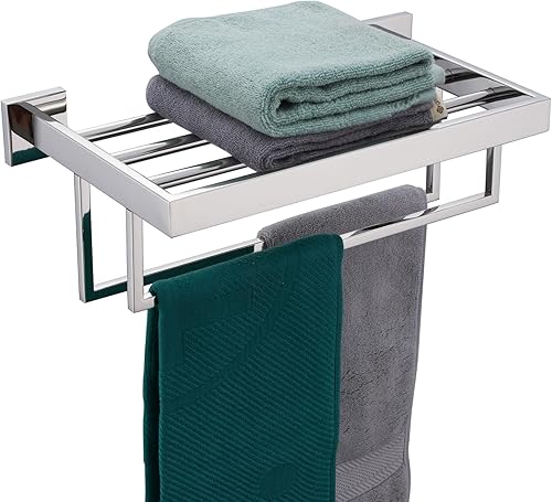 KOKOSIRI Estante de toalla de baño de 16'' con toallero de cromo y dos barras para toallas de baño de acero inoxidable SUS304 montado en la pared,