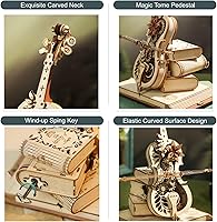 Vista 4 de ROKR Rompecabezas 3D para adultos, a escala 1:5, kit de modelo de violonchelo con base, 199 piezas, caja de música de madera, kit de construcción