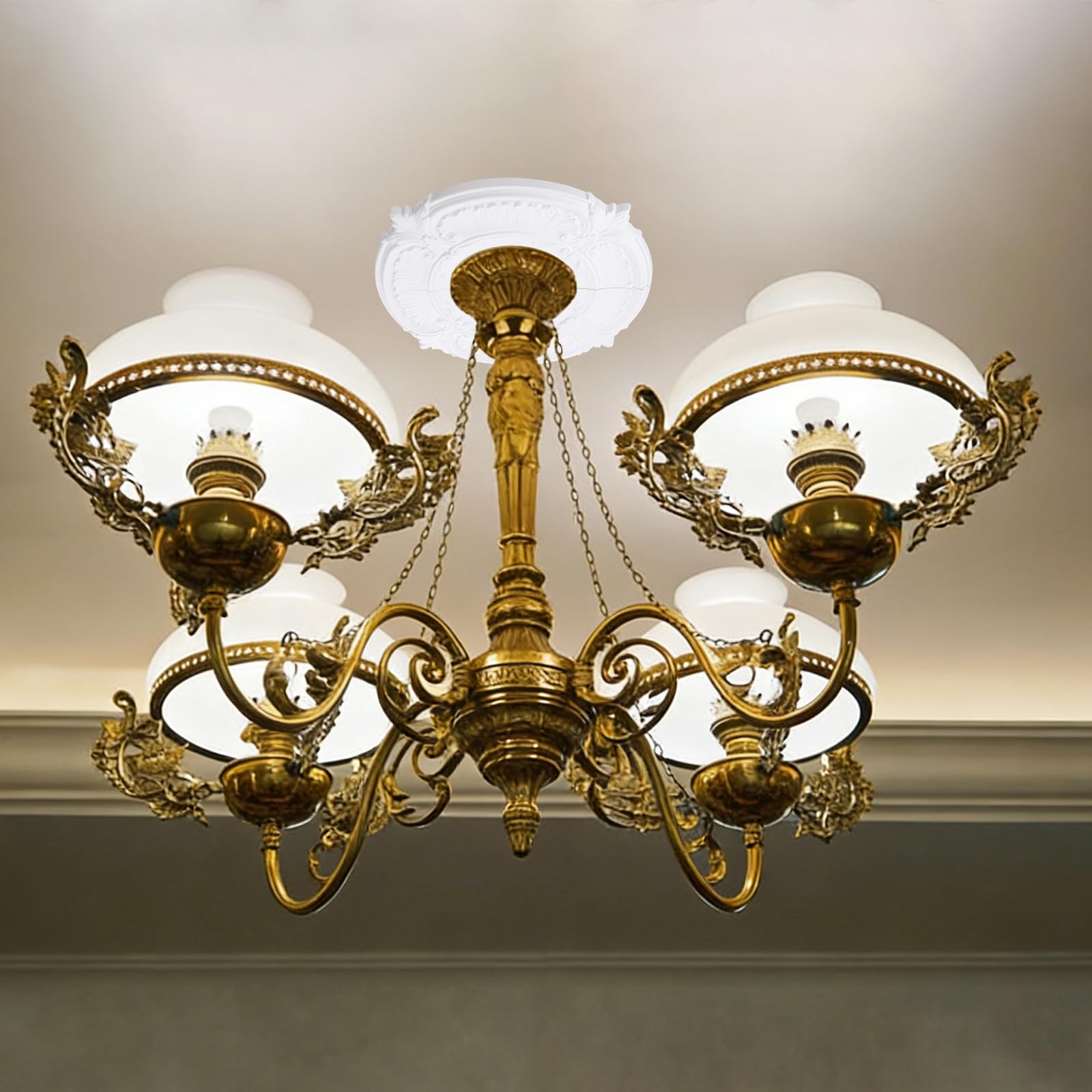 INCREWAY Medallón de techo con diseño dividido de 12 pulgadas para luces y ventiladores, corte de 5 pulgadas, segmentos de poliuretano desmontables, fácil instalación, decoración de placa de techo