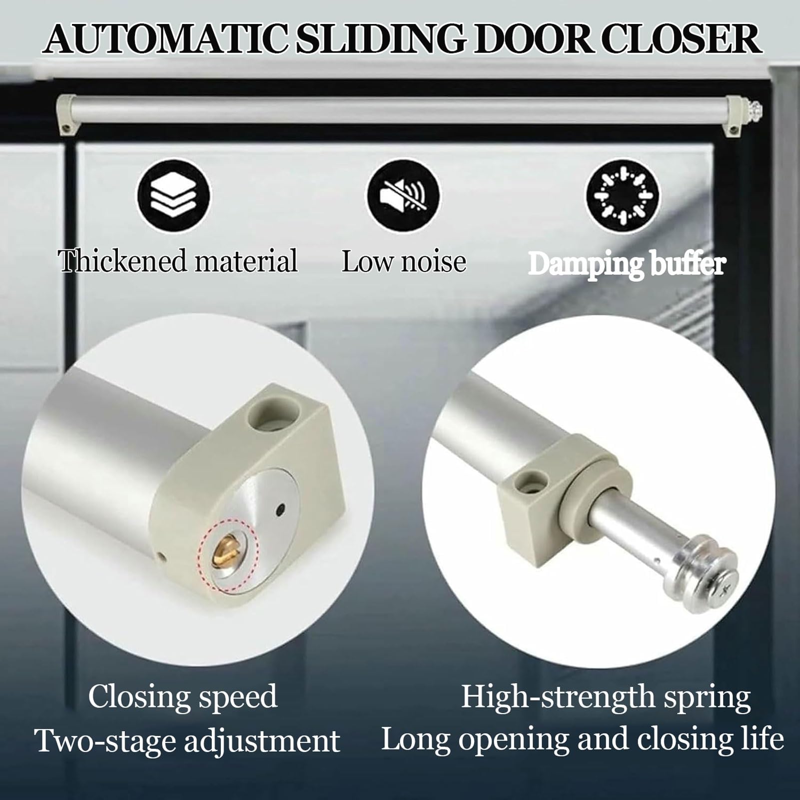 Pneumatischer Soft-Close-Schiebetürstopper für Terrassen, Balkone, Küchen und Badezimmer (50-79,8 kg) - leise und einfach zu installieren