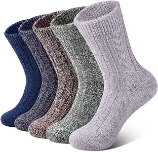 Loritta Women's Wool Crew Socks - Ultra Warm, Soft Winter Boot Socks for Hiking, Cabin Crew & Stocking Stuffers (5 Pairs)