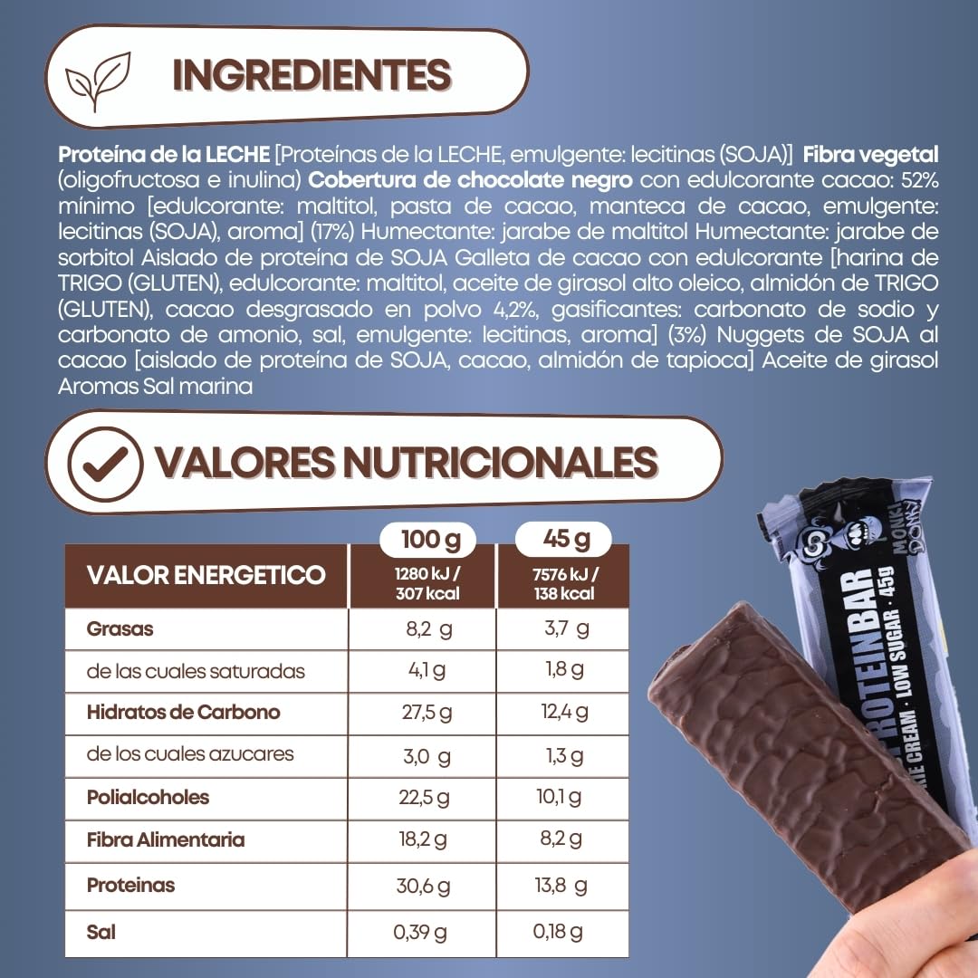 Barritas Proteina 30% Sabor Cookies & Cream – Barritas Proteínas Sin Azúcar – Snack Alto en Proteína para Gym o Trabajo – Pack 15 Unidades – Protein Bar Baja en Azúcar