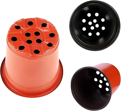 Vista 11 de Augshy 120 macetas de plástico para vivero, macetas de inicio de semillas para interiores y exteriores (4,5,6 pulgadas)