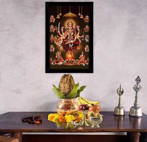 Miniatura 3 de Marco de fotos de Dios Durga en 9 formas, póster con marco de diosa hindú propicio para decoración de pared, hogar, oficina, templo, 8 x 10 pulgadas
