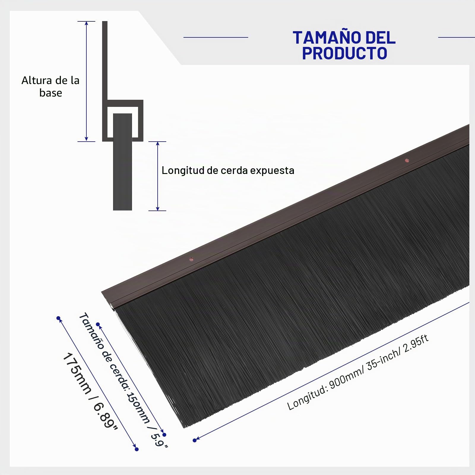 QUARKZMAN Cepillo de Puerta Inferior con Base de Aleación de Aluminio en Forma de H y Cerdas de PP de 150mm para Hogar e Industria (900mm L, Negro)