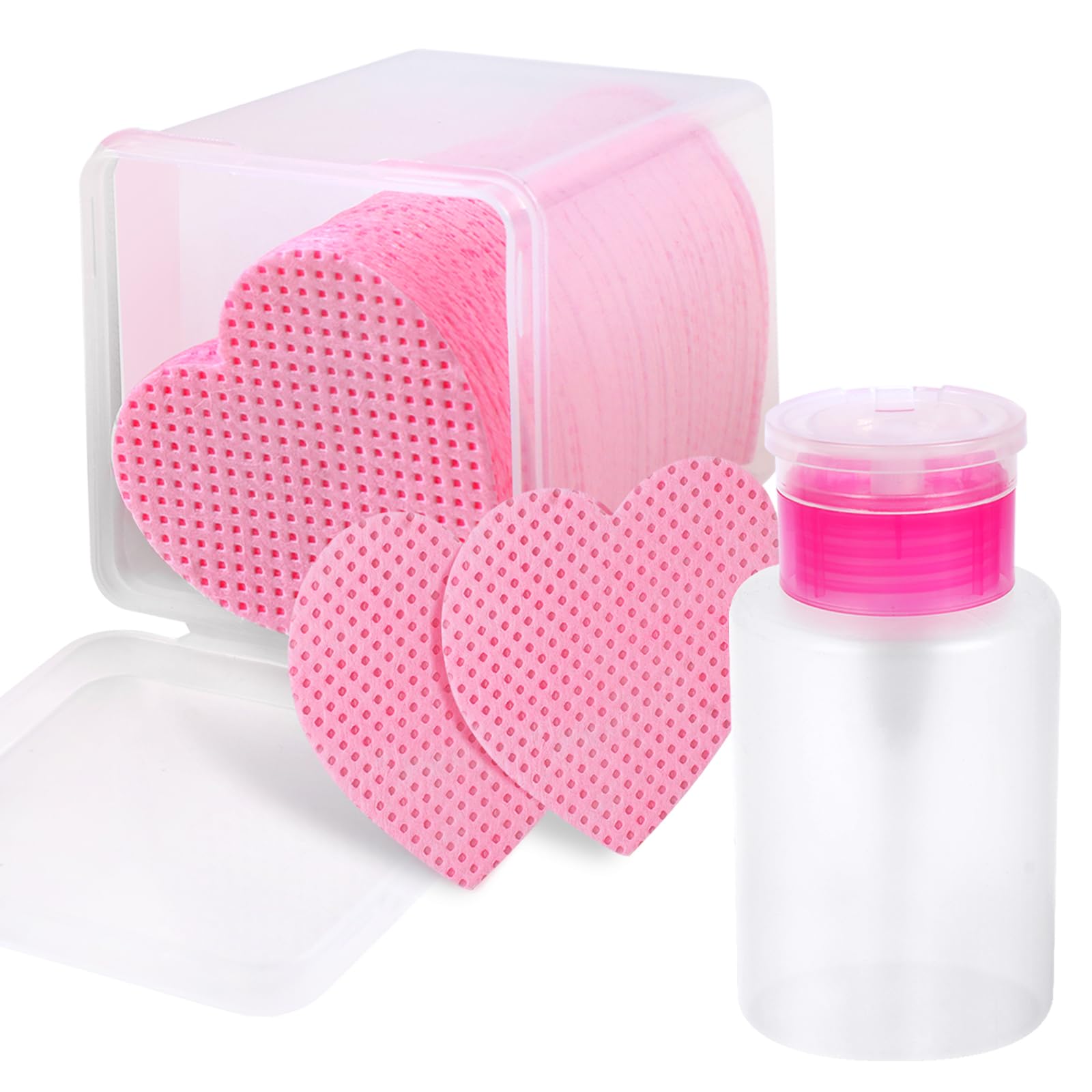 200 Pieces Nail Cotton Pads,1 Pull-Down Pump Dispenser Bottle, Super Absorbent Soft Non-Woven Eyelash Glue Wipes, Nail Polish dehumidifier for Eyelash Extension Products and Nail Oil Bottle (Pink)