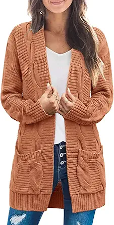 MEROKEETY Women's Long Sleeve Cable Knit Cardigan Sweaters Open Front Fall Outwear Coat