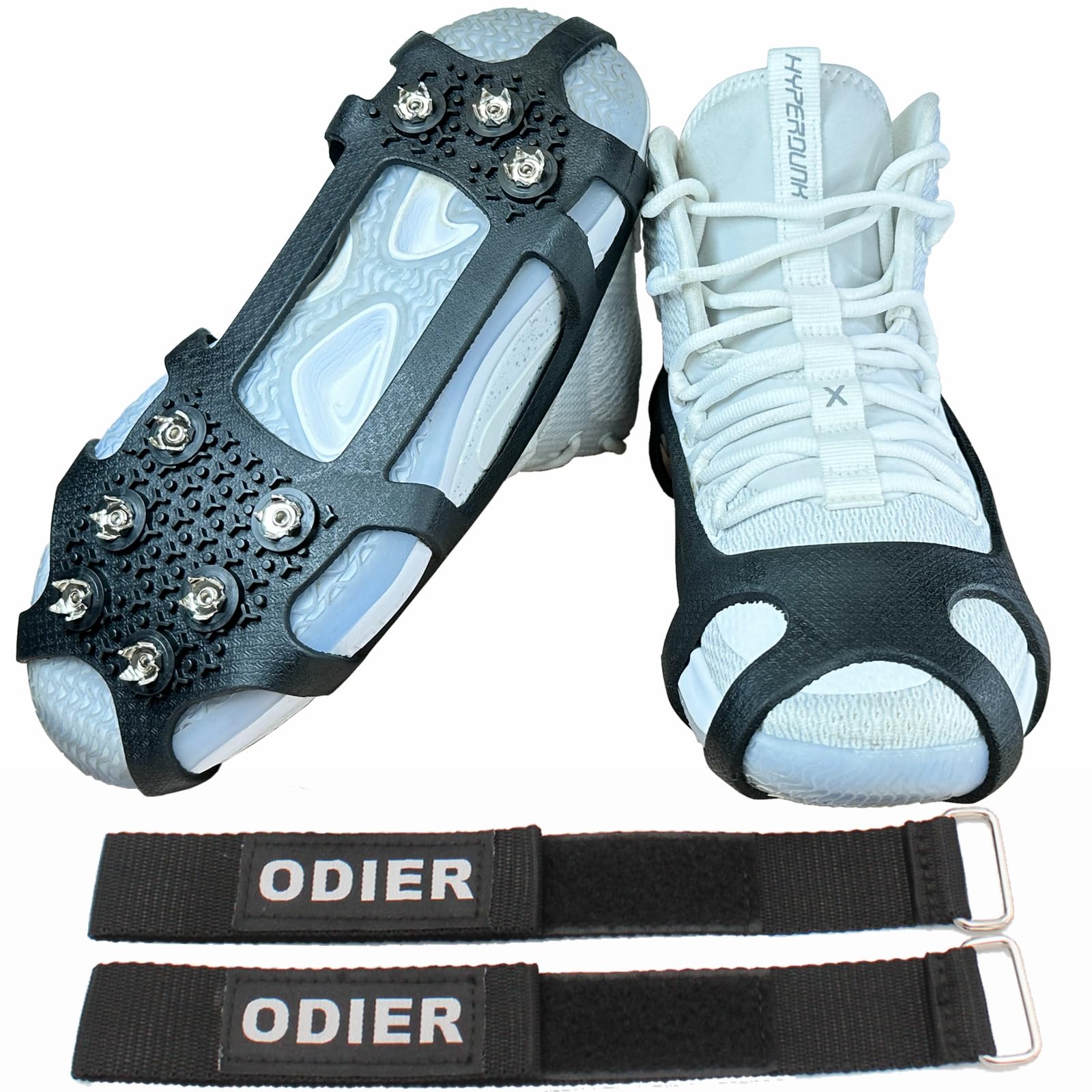 ODIER Ice Cleats Grippers for Boots and Shoes 9 Teeth Crampons Micro Spikes Ice Cleats for Walk on Ice Snow and Freezing Mud