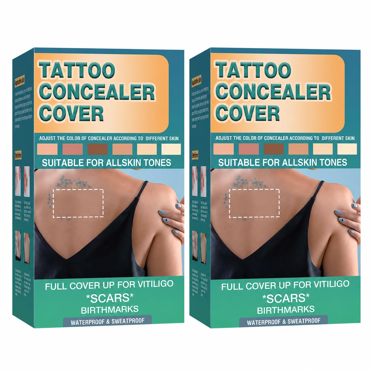 Tattoo Make Up Cover Wasserfest, 2Pcs | Tattoo Abdeckung für Körper Hautausgleich