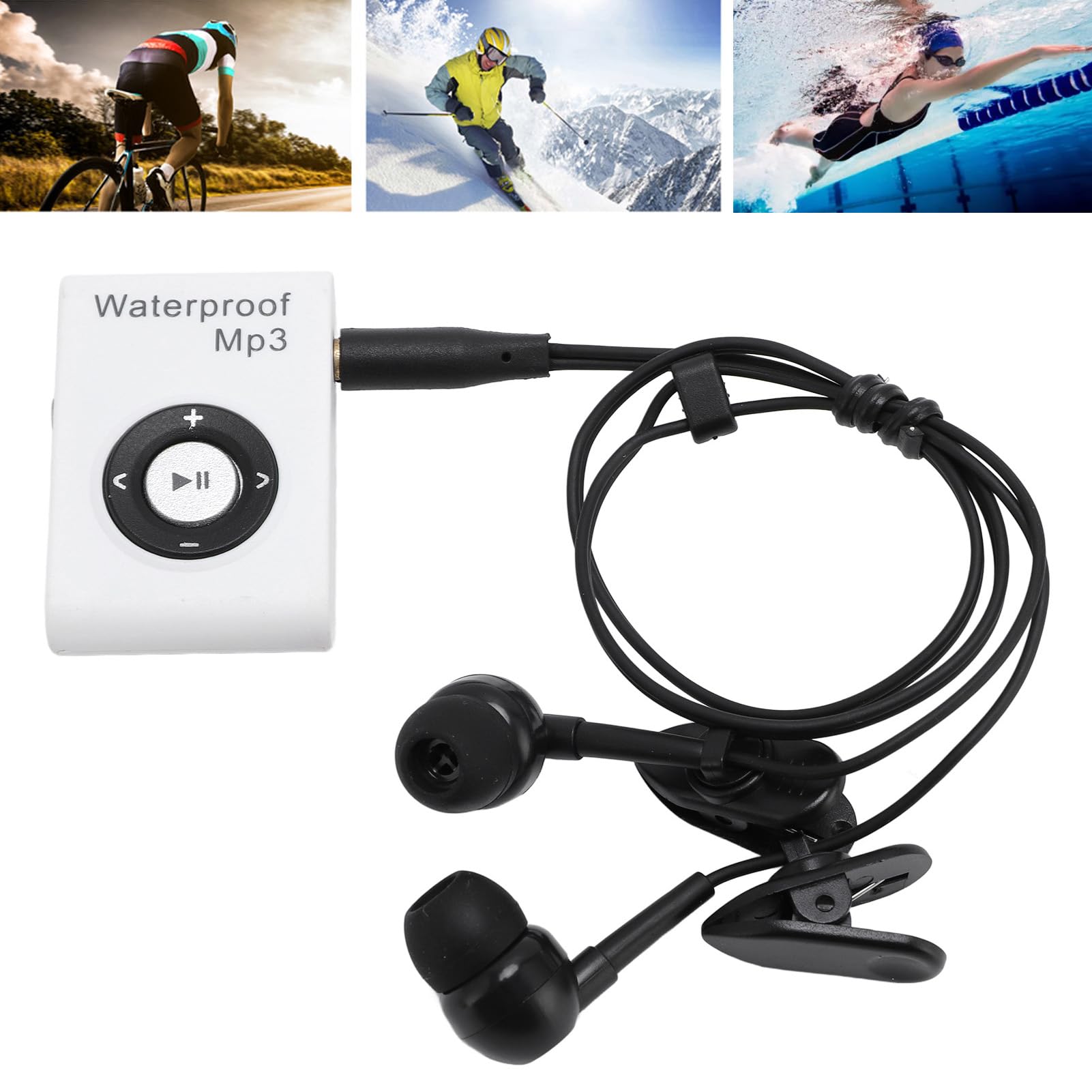 Lecteur Mp3 Imperméable IPX8, Lecteur de Musique avec Clip Arrière, intégré à 8 Go de Mémoire, Mp3 sous-Marin avec Casque pour Surf, Sports Natants, Course (White)