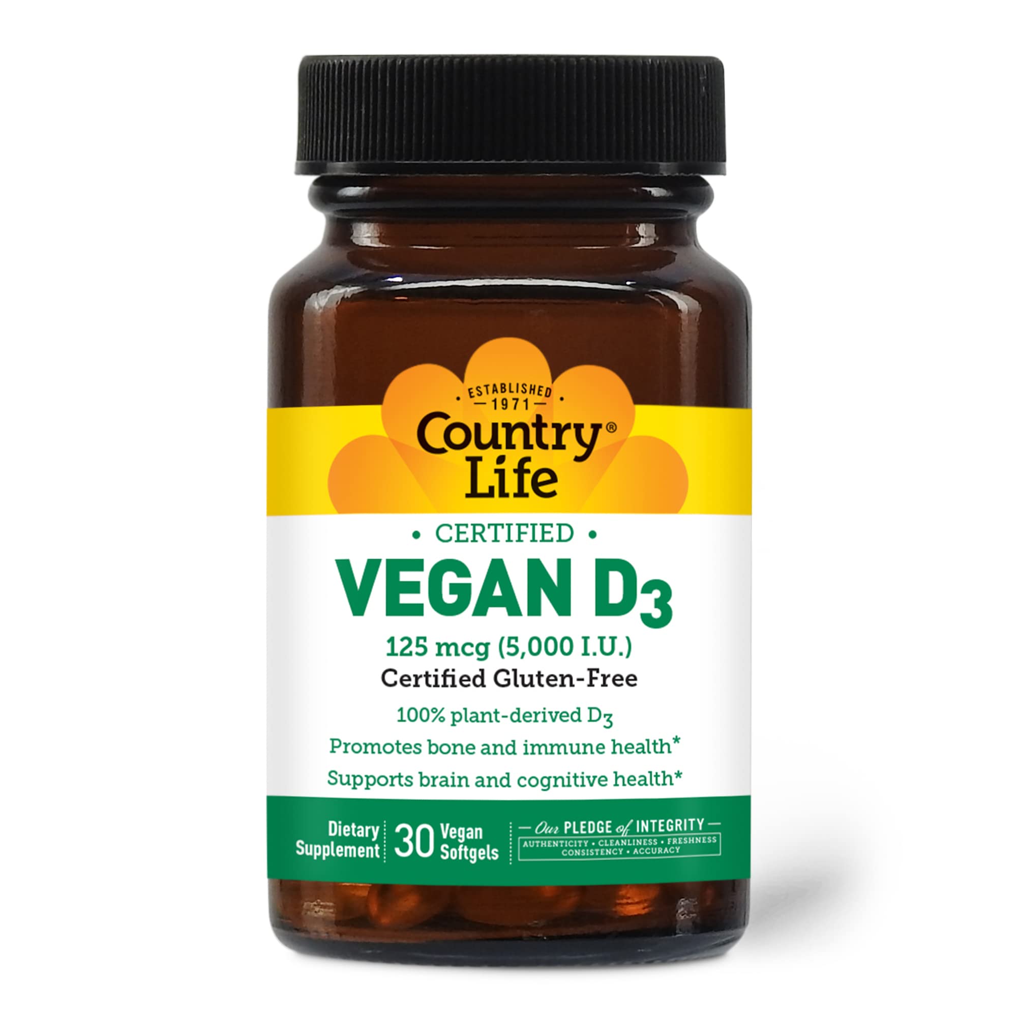 Vegan D3 5000 IU – Plant-Derived Vitamin D3 from Lichen – High Potency Immune & Bone Support – Certified Vegan, Gluten-Free, Non-GMO – 30 Softgels