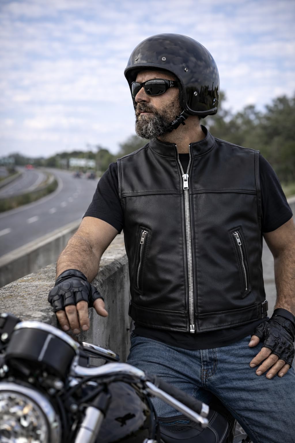PAULGOS Lederweste Weste Kutte Leder Biker Rocker Motorrad Clubweste Bikerweste Motorradweste Schwarz BW8