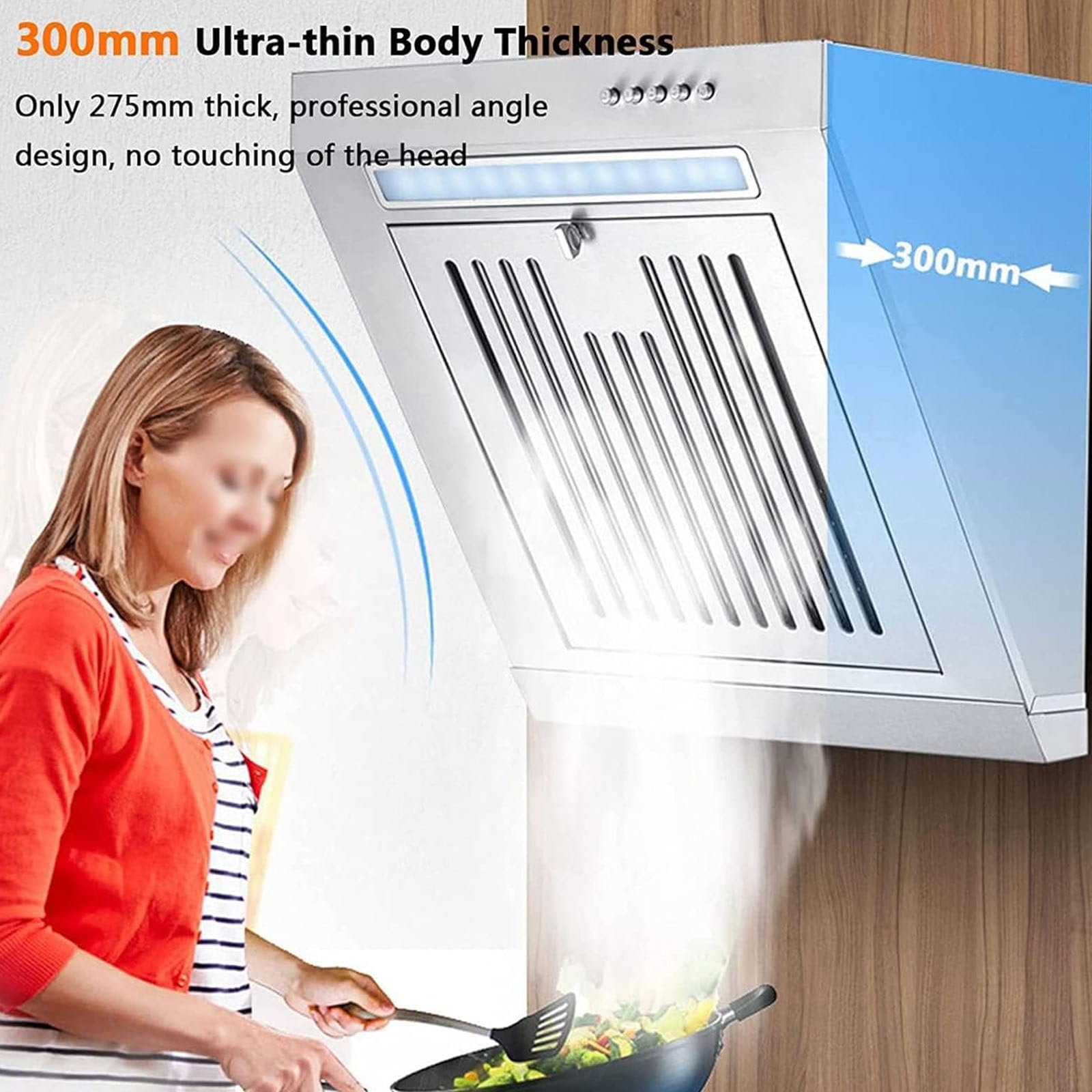 Okapy kuchenne, mały okap ze stali nierdzewnej, 230 W boczny okap kuchenny z diodą LED, 17 M³/min, dioda LED, 400 mm/600 mm ścienny wentylator wyciągowy,600mm