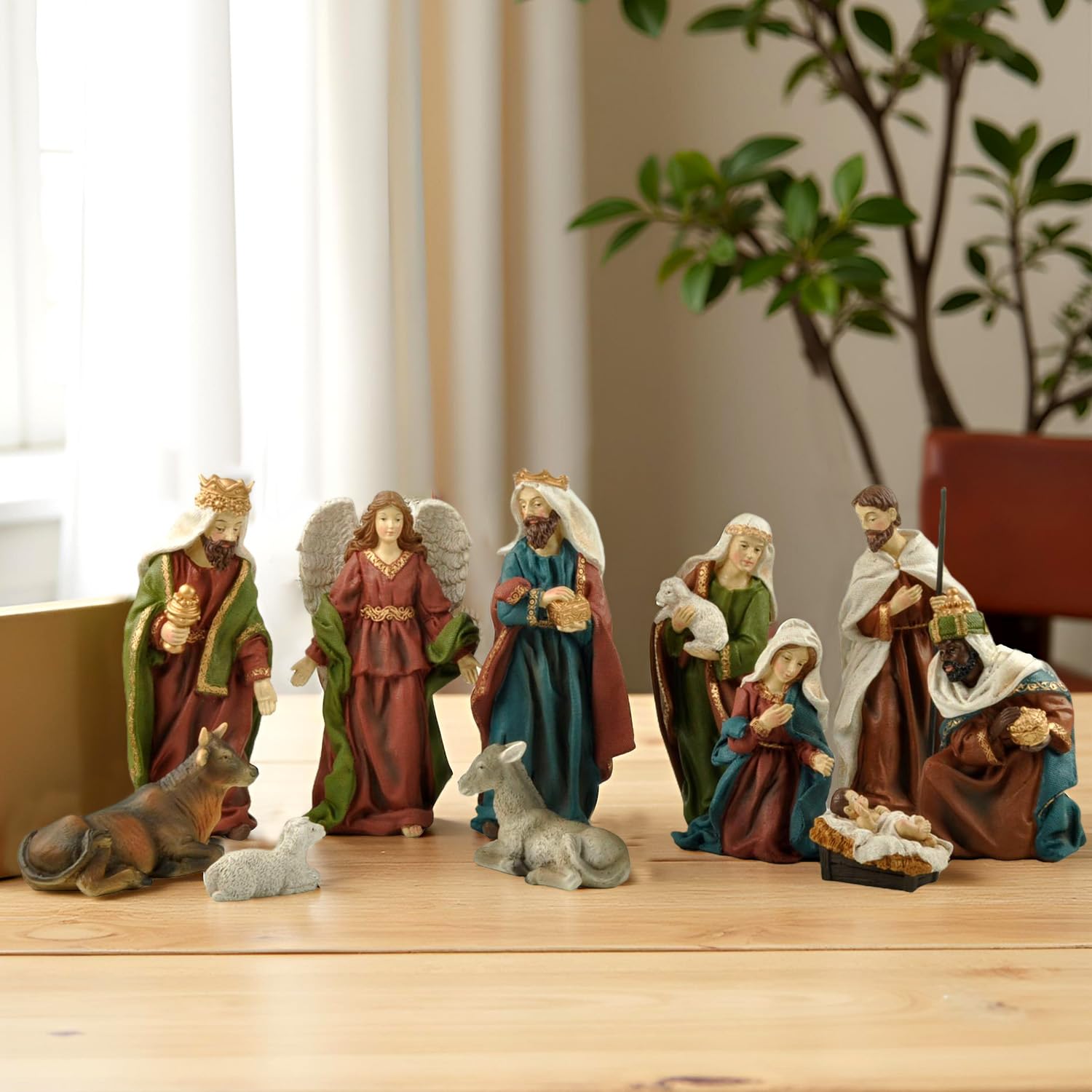 Crèche de Noël en résine peinte à la main | 11 figurines réalistes